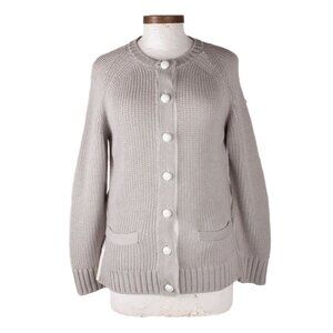 SACAI gray white cotton blend lace tail detail cardigan